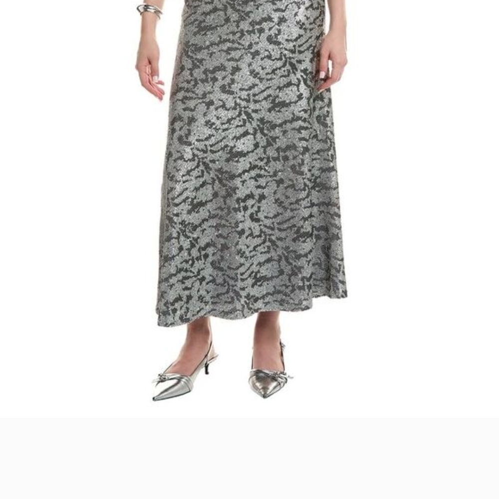 Sequin Bias Kenneth Cole Metallic Silver Patterned Maxi Skirt Size 6